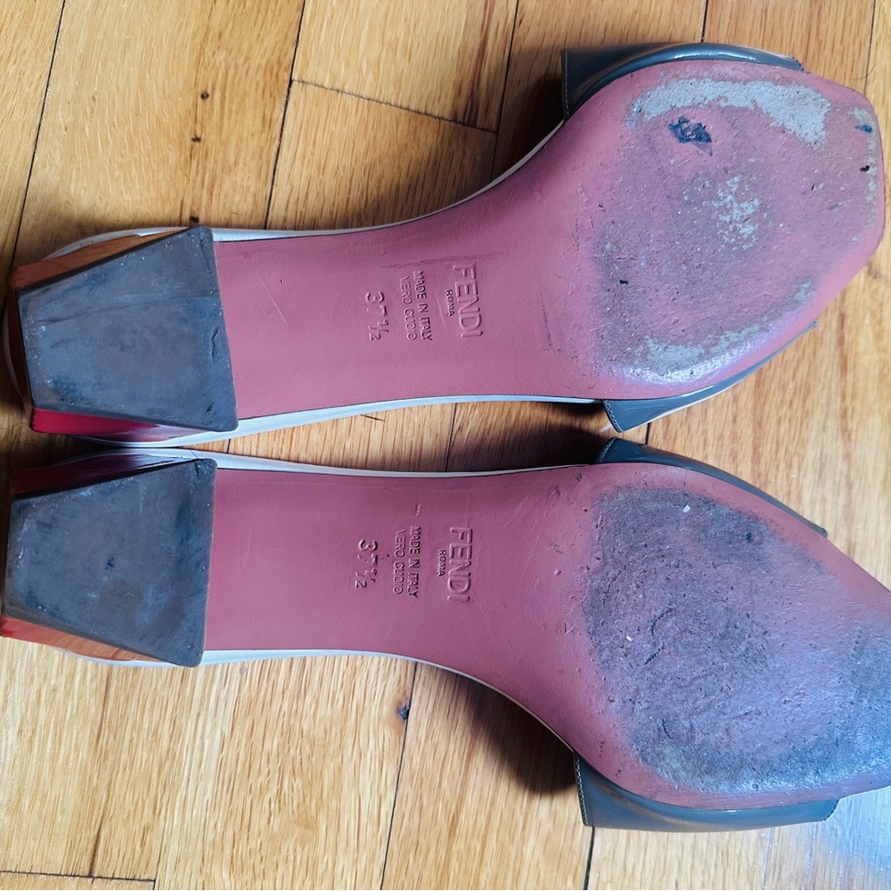 Fendi Taupe and orangePatent Leather Sandals with a funky vibe. - Picture 9 of 13
